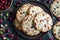 Freshly Baked Cranberry Pistachio Cookies on Rustic Dark Table, Homemade Dessert Snack