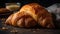 A freshly baked croissant with a flaky golden crust and a buttery aroma created with Generative AI