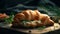 Freshly baked croissant on rustic wooden table generated by AI