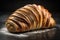 Freshly baked croissants on a wooden table, close up. ai generative