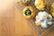 Freshly Baked danish pastry on wooden background, assorted bread and pastry, Different kinds of bread rolls.