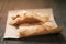 Freshly baked flat bread on wood table