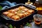 freshly baked golden baklava in baking dish