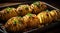 Freshly baked hasselback potatoes