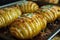 Freshly baked hasselback potatoes