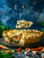 Freshly Baked Homemade Chicken Pot Pie with Vegetables and Flaky Crust on Rustic Wooden Background with Ingredients