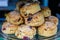 Freshly baked homemade English scones dried fruits