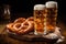 Freshly baked homemade pretzels and beer