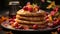 Freshly baked pancakes stacked high with a berry filled sweet indulgence generated by AI