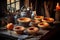 freshly baked pumpkin pies cooling on a rustic wooden table