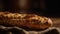 Freshly baked rustic baguette on wooden table generated by AI