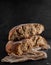 Freshly baked rye, sourdough bread, rustic studio picture