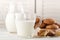 Freshly baked snickerdoodle cookies with old-fashioned milk jug