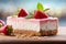 Freshly baked strawberry cheesecake close-up with ample space for text, delectable dessert concept