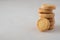 Freshly baked sugar cookies on white background.