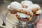 Freshly baked Vanilla Cream Jam Berliner on glass plate that ready to sell. Homemade by artisan