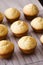 Freshly baked vanilla muffins on metal grid