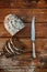 Freshly baked wheat bread, homemade cakes, still life with bread, crisp loaf of bread, still life on a rustic background, top view