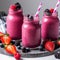 Freshly Blended Berry Smoothies in Jars. Generative AI