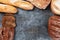 Freshly bread on gray kitchen table.