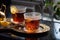 Freshly brewed black tea in turkish glasses in oriental tray