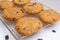 Freshly chocolate chip cookies on the desk