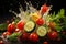 Freshly Chopped Carrots, Peppers, Cucumbers, and Other Vibrant Vegetables in a Dynamic Kitchen Scene