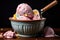 freshly churned ice cream scooped into a bowl