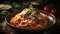 Freshly cooked fettuccine with savory bolognese sauce and parmesan cheese generated by AI
