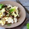 Freshly cooked pasta with mushrooms