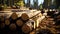 Freshly cut natural logs from trees at logging site