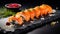 Freshly Cut Salmon Sushi On Dark Stone Background