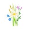 Freshly Cut Wildflowers and Meadow Plants on Stem as Floral Vector Composition