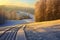 freshly groomed ski slope with early morning light