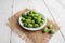 Freshly harvested cucamelons, Mexican sour gherkin pepquino or mouse melon.