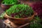 freshly harvested microgreens in a wooden bowl