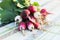 Freshly harvested radish on the table. Growing radish.