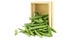 Freshly harvested sugar snaps in a wooden box