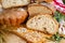 Freshly home baked sourdough spelt bread and traditional italian