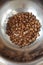 Freshly home roasted coffee batch closeup in a steel bowl