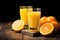 freshly juiced oranges in a clear glass