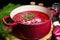 freshly made borscht soup in a pot ready to be served