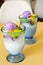 Freshly made Halo Halo or ice shavings with milk and sugar topped with ice cream and other sweet ingredients