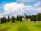 Freshly mowed meadow in Jizera Mountains near Kralovka hut and lookout tower, Czech Republic