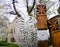 Freshly painted wooden heart statue in a pleasant environment, Budapest