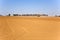 Freshly ploughed acre with row of trees