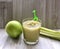 Freshly prepared green smoothies, Apple and celery