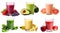 Freshly pressed Fruit vegetable juice smoothie with fruits veggie toppings on transparent background cutout. PNG file