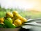 Freshly ripe lemons picked, many lemons in a basket