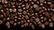 Freshly roasted coffee beans background. Rich aroma. Top view. Generative AI for banner, poster, cover, brochure, presentation or